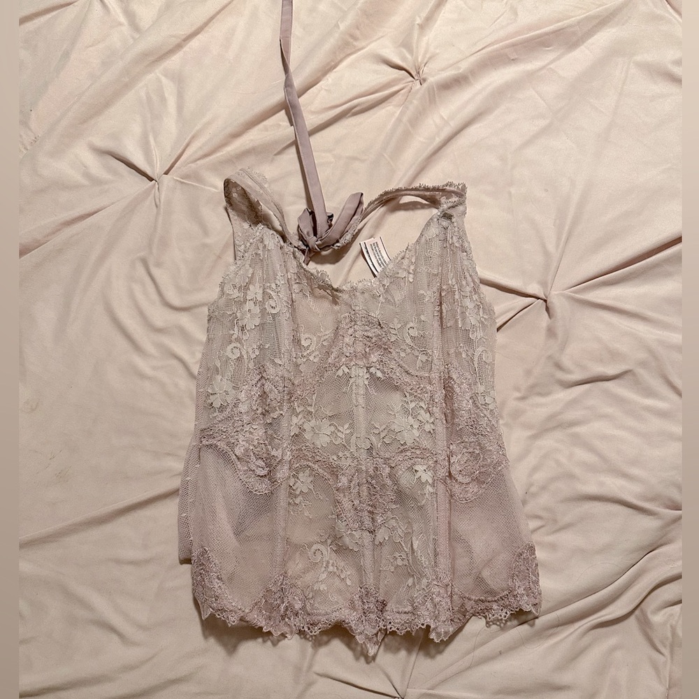 Victorias Secret lacy pink corset with boning
